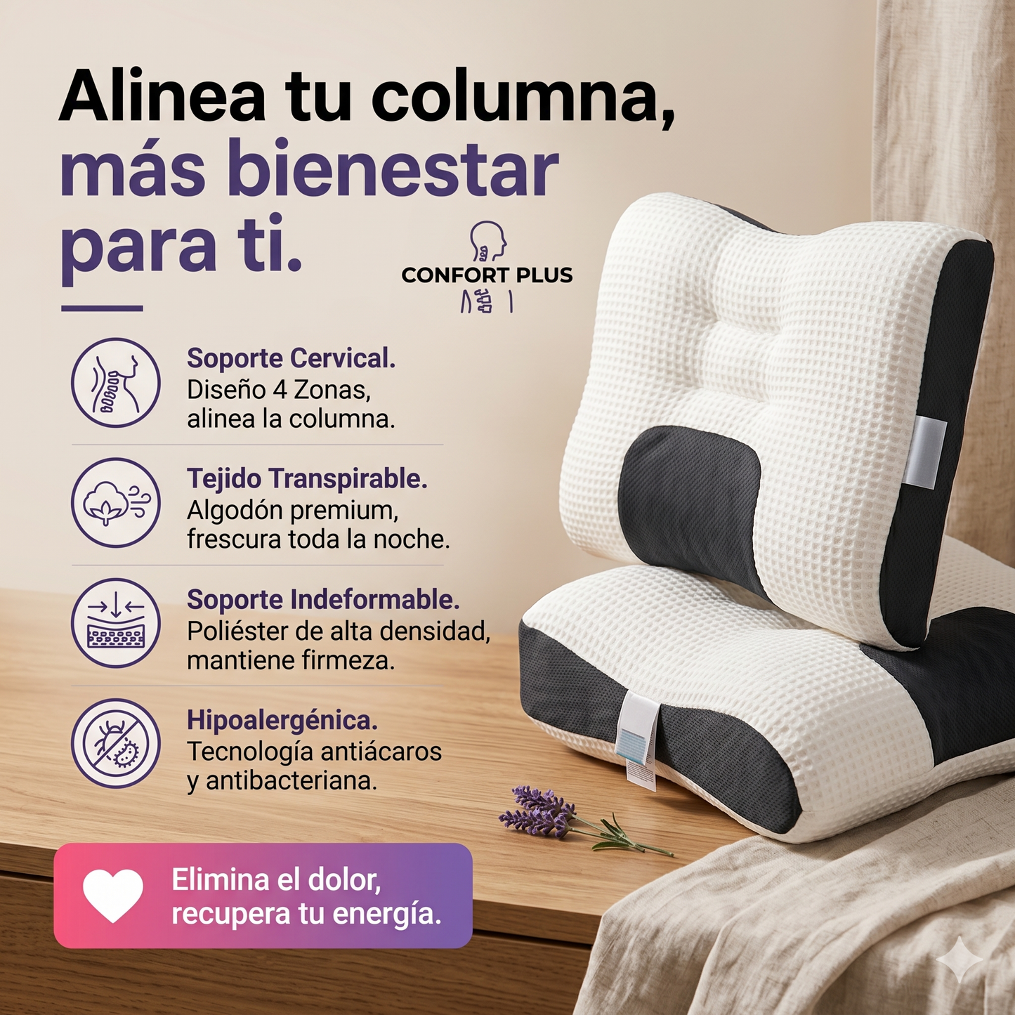 Almohada Cervical Ergonómica Premium – Descanso Profundo y Sin Dolor