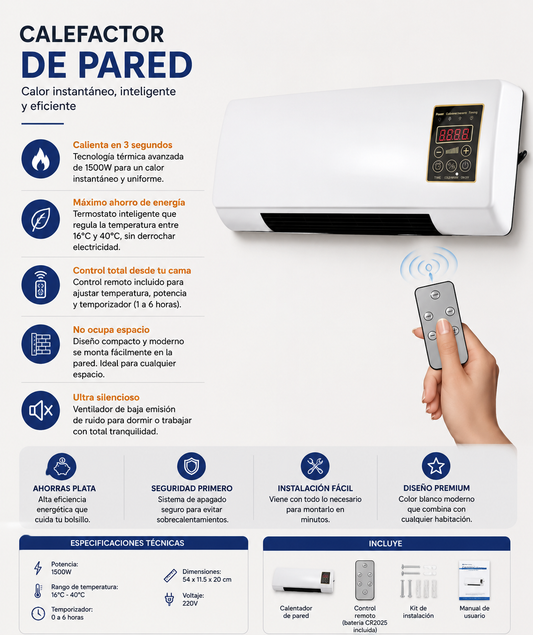 Calefactor de Pared Compacto (Bajo Consumo)