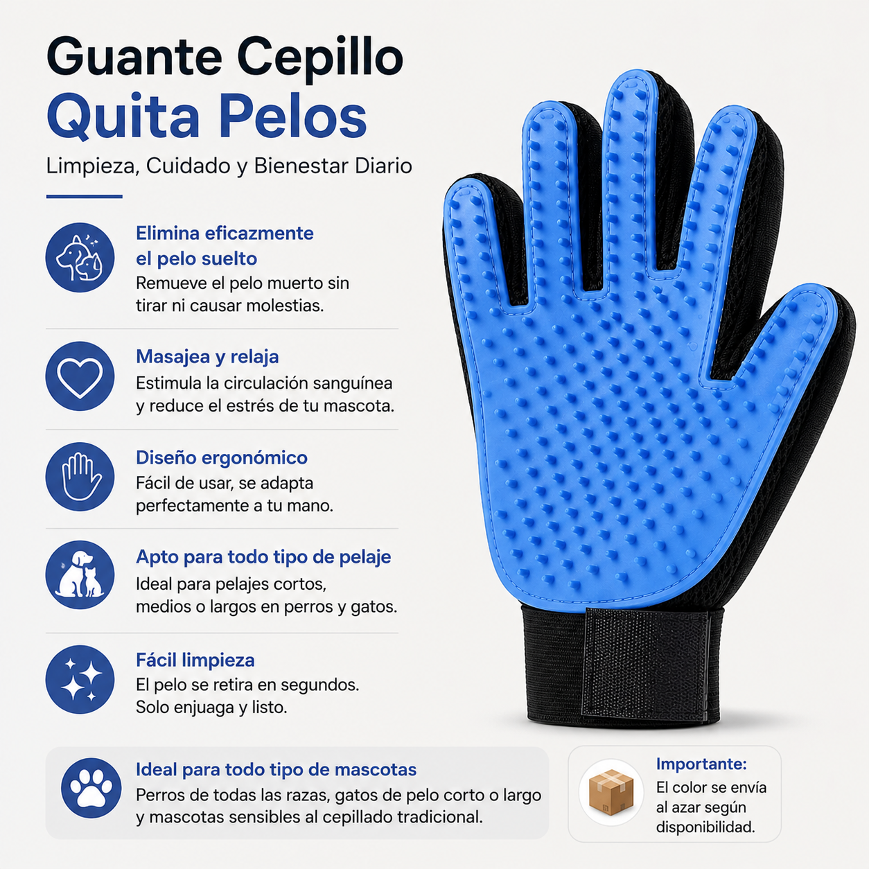 Guante Cepillo Quita Pelos para Mascotas